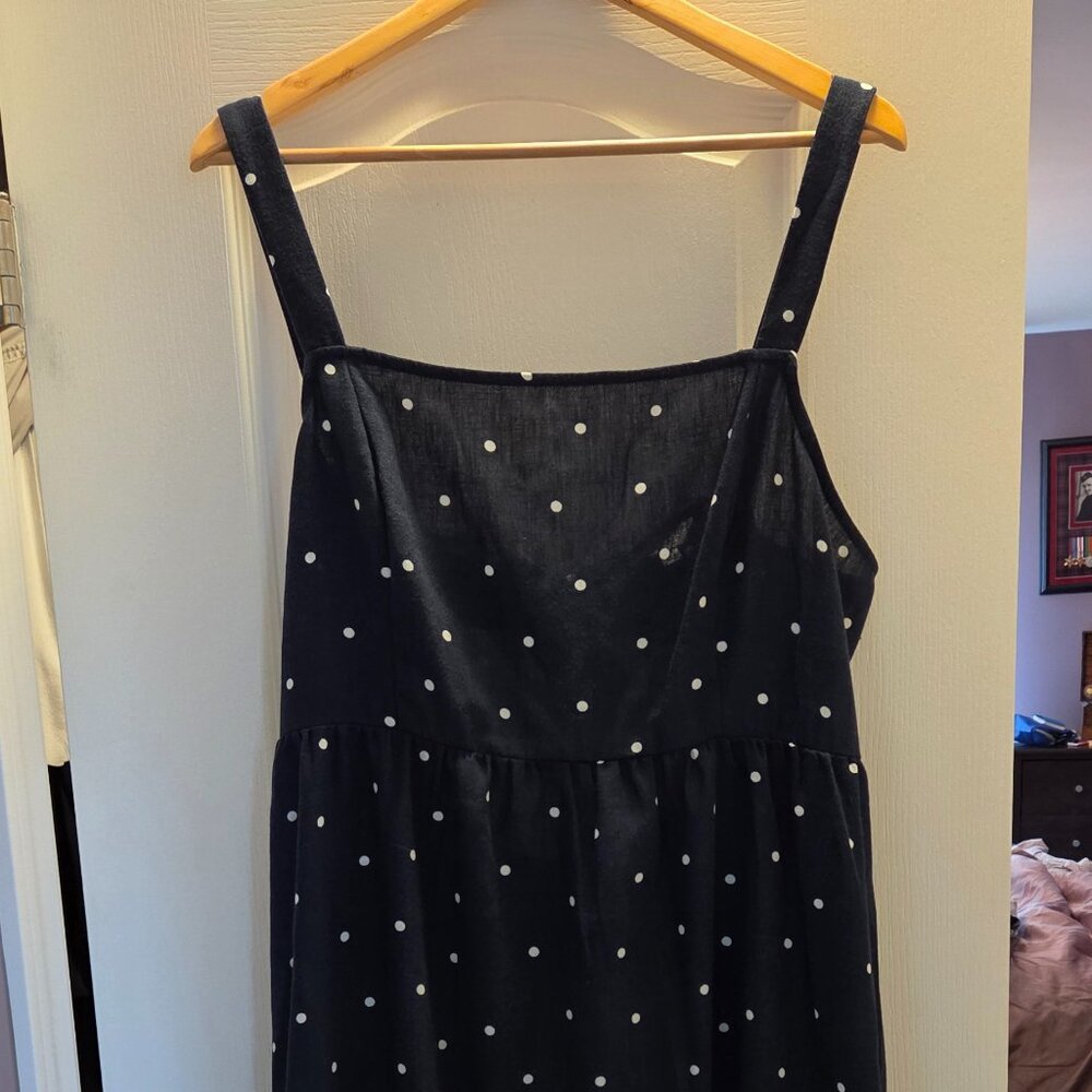 Midi navy polka dot fit and flare dress